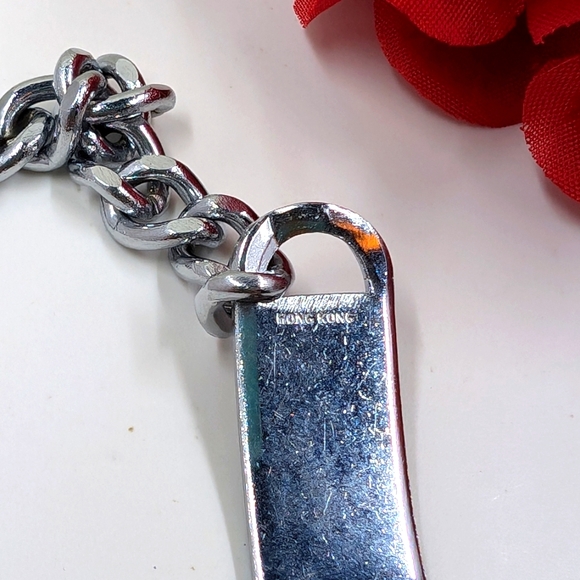 Hong Kong Signed Silver Thick and Large ID Plate Vintage Bracelet - Picture 4 of 5